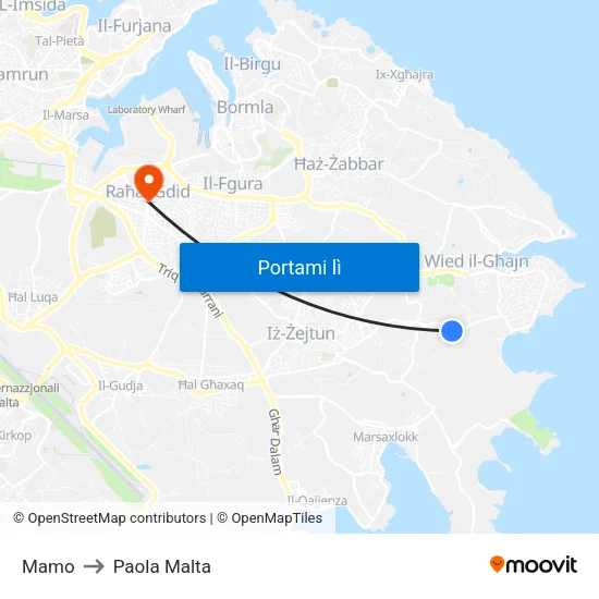 Mamo to Paola Malta map