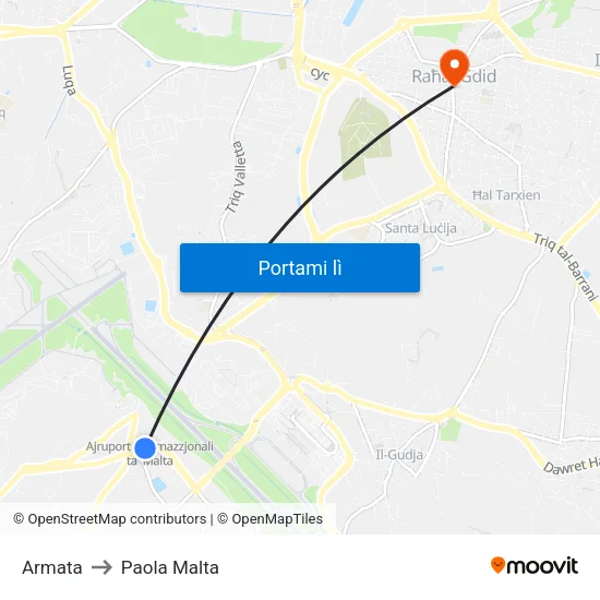 Armata to Paola Malta map