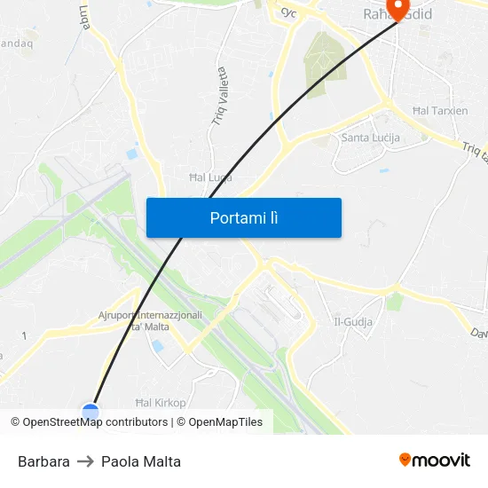 Barbara to Paola Malta map