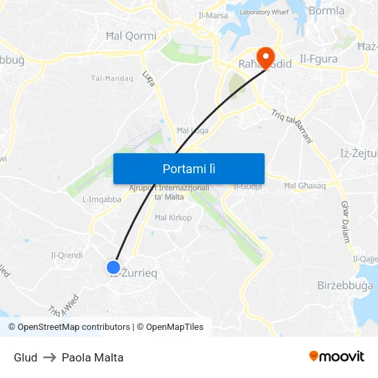 Glud to Paola Malta map