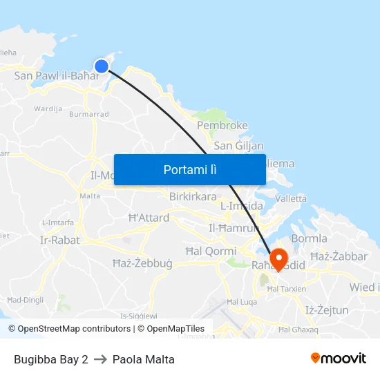 Bugibba Bay 2 to Paola Malta map
