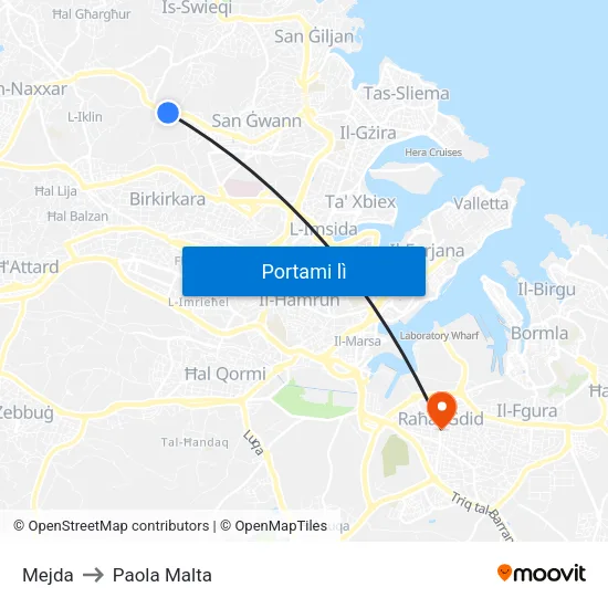 Mejda to Paola Malta map