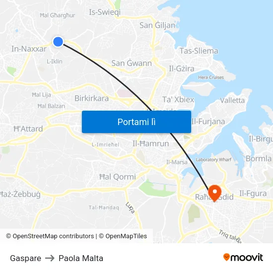 Gaspare to Paola Malta map