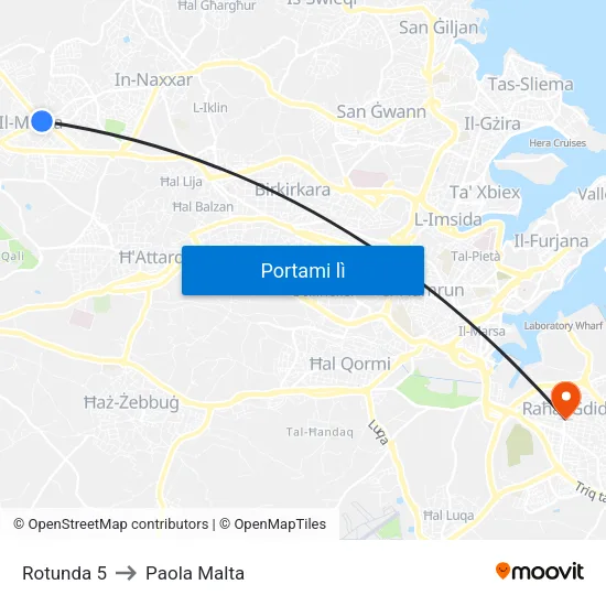 Rotunda 5 to Paola Malta map