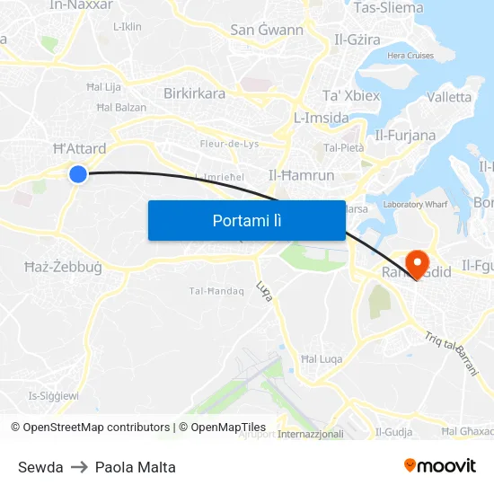 Sewda to Paola Malta map