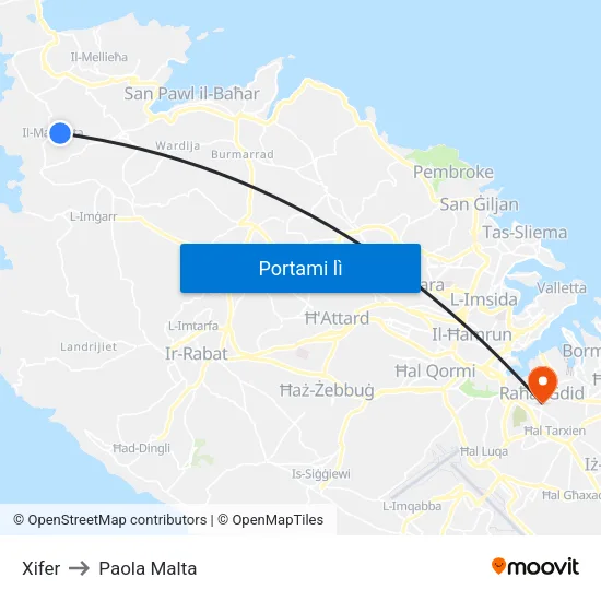 Xifer to Paola Malta map