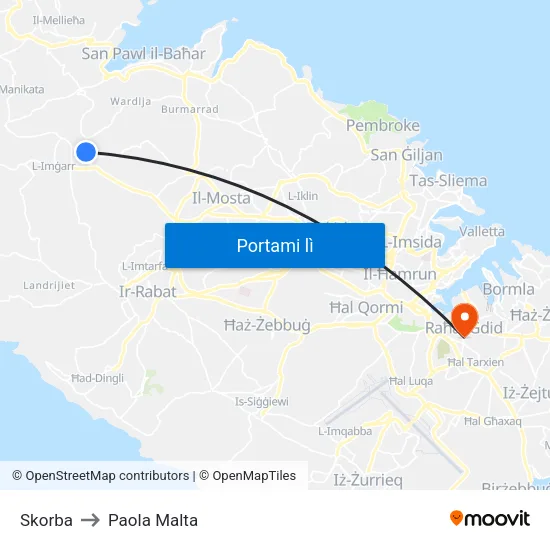 Skorba to Paola Malta map