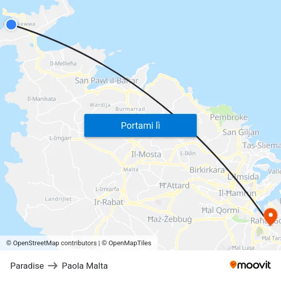Paradise to Paola Malta map