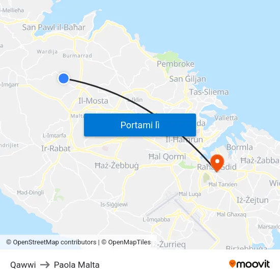 Qawwi to Paola Malta map