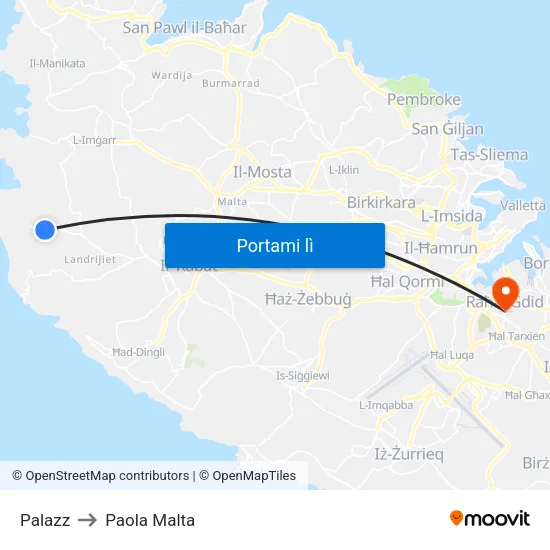 Palazz to Paola Malta map