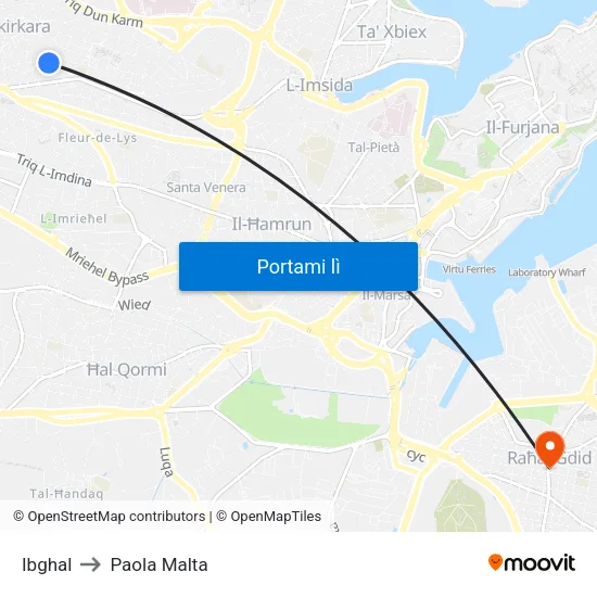 Ibghal to Paola Malta map