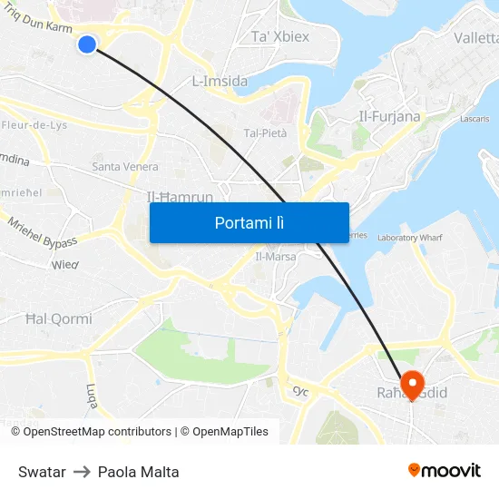 Swatar to Paola Malta map