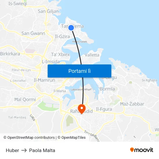 Huber to Paola Malta map