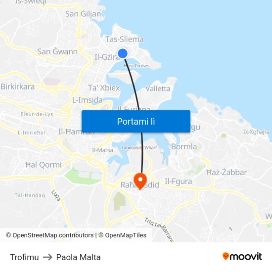 Trofimu to Paola Malta map