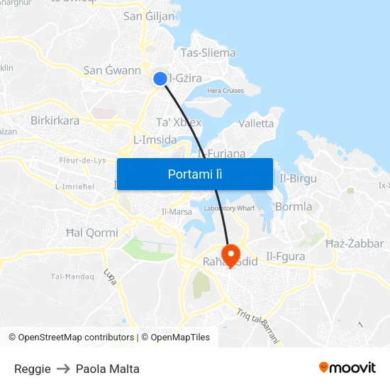 Reggie to Paola Malta map