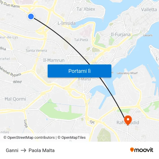Ganni to Paola Malta map