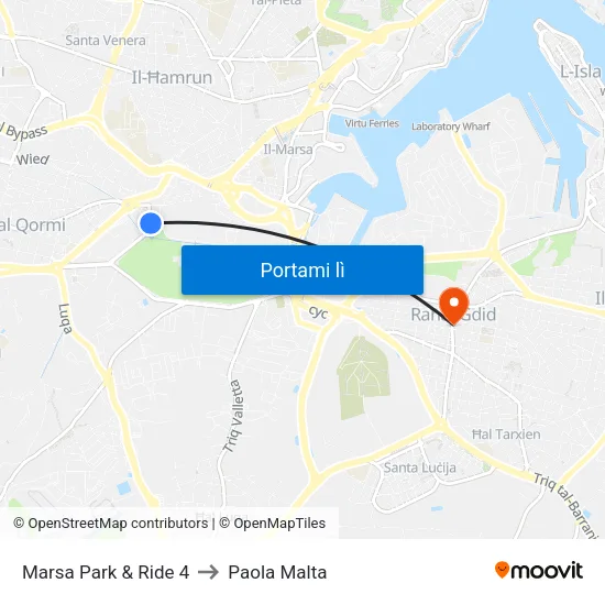 Marsa Park & Ride 4 to Paola Malta map