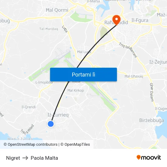 Nigret to Paola Malta map