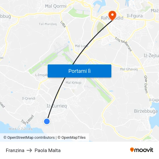 Franzina to Paola Malta map