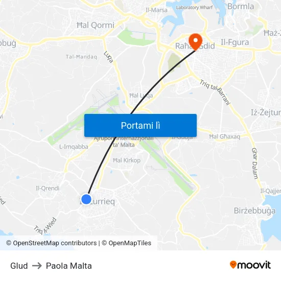 Glud to Paola Malta map