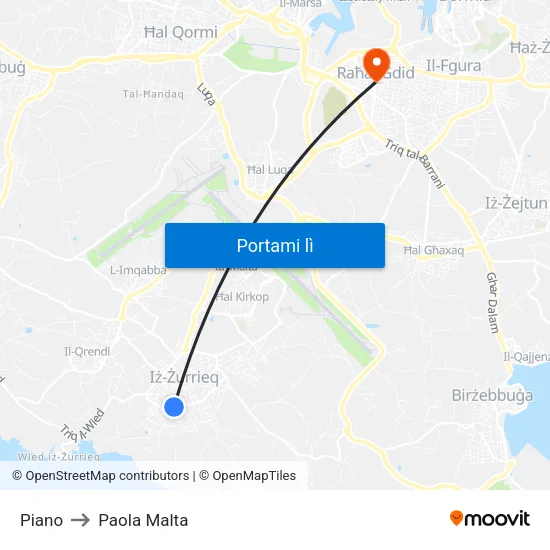 Piano to Paola Malta map