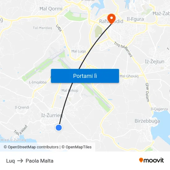 Luq to Paola Malta map