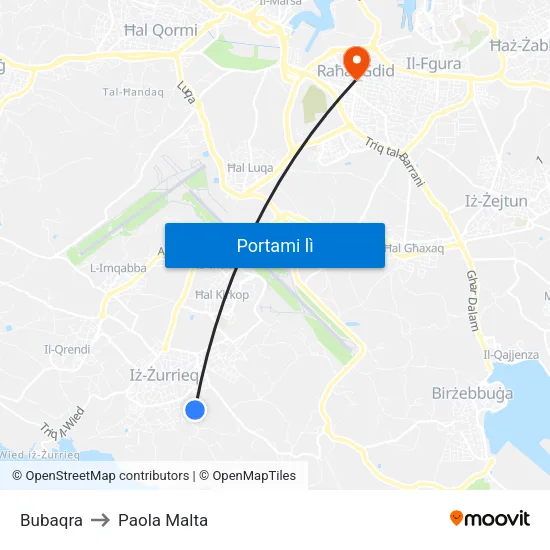Bubaqra to Paola Malta map