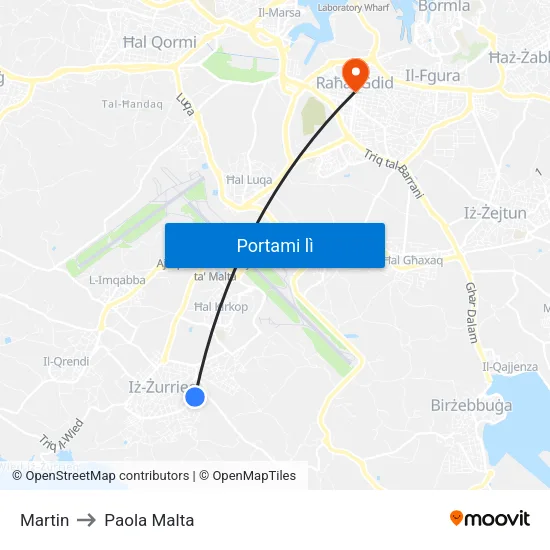 Martin to Paola Malta map