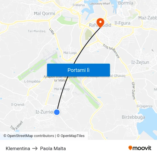 Klementina to Paola Malta map