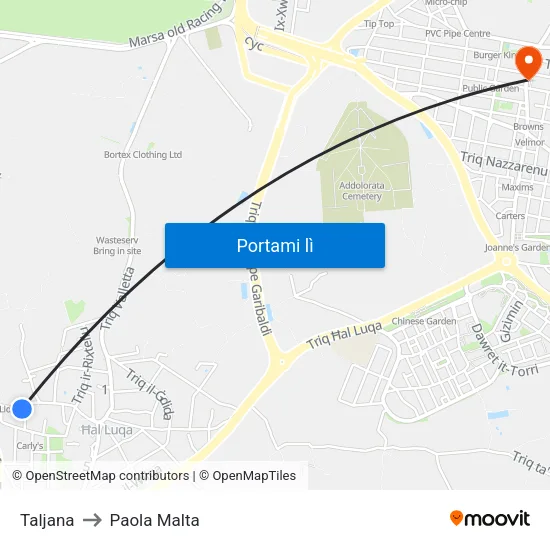 Taljana to Paola Malta map