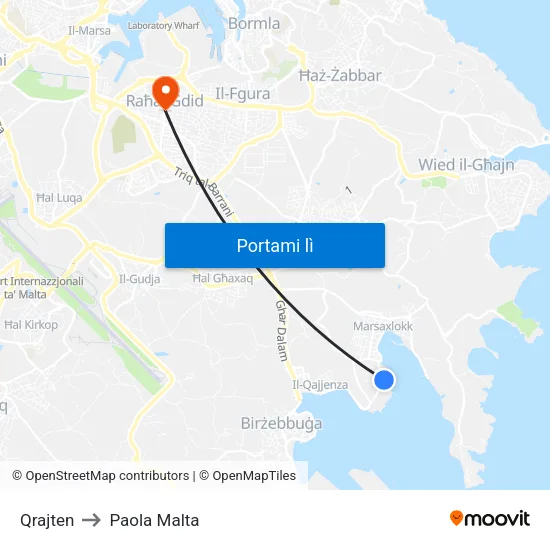 Qrajten to Paola Malta map