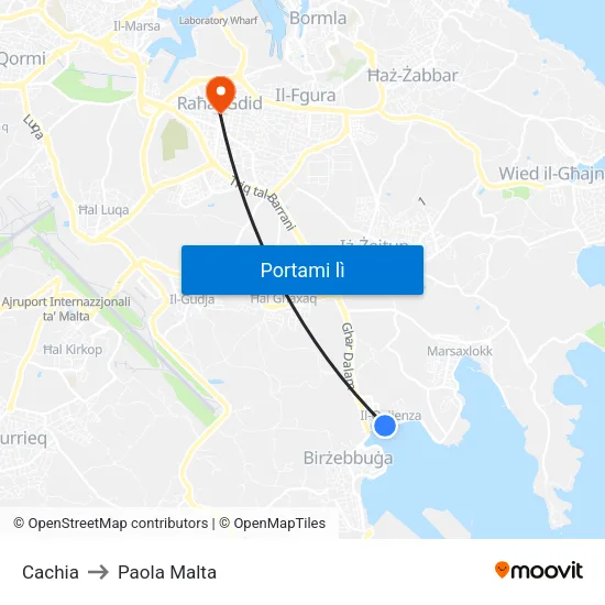 Cachia to Paola Malta map