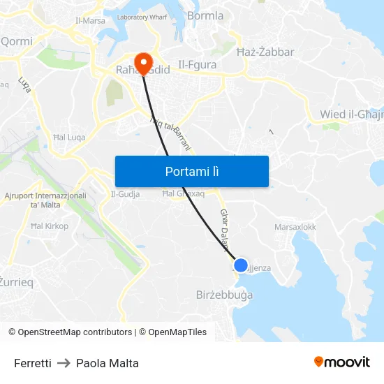 Ferretti to Paola Malta map
