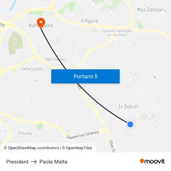 President to Paola Malta map