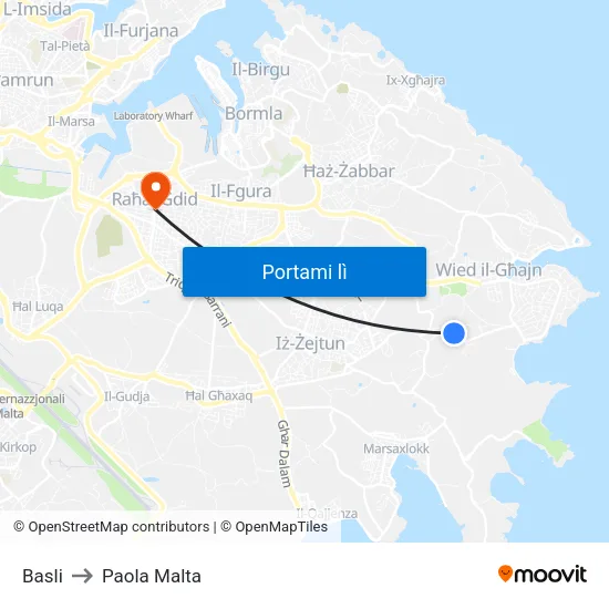 Basli to Paola Malta map