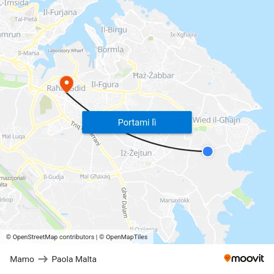 Mamo to Paola Malta map