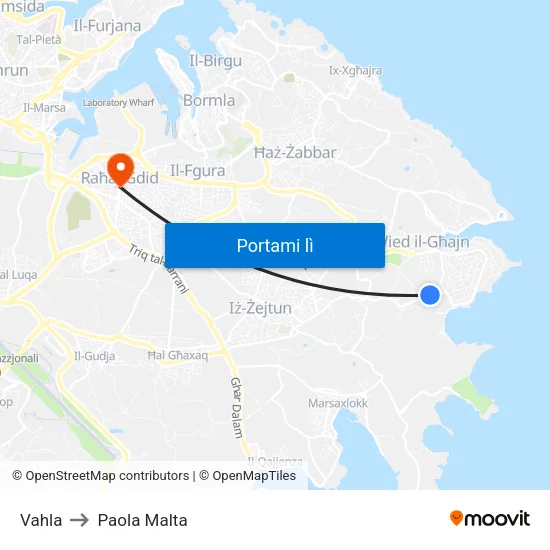 Vahla to Paola Malta map