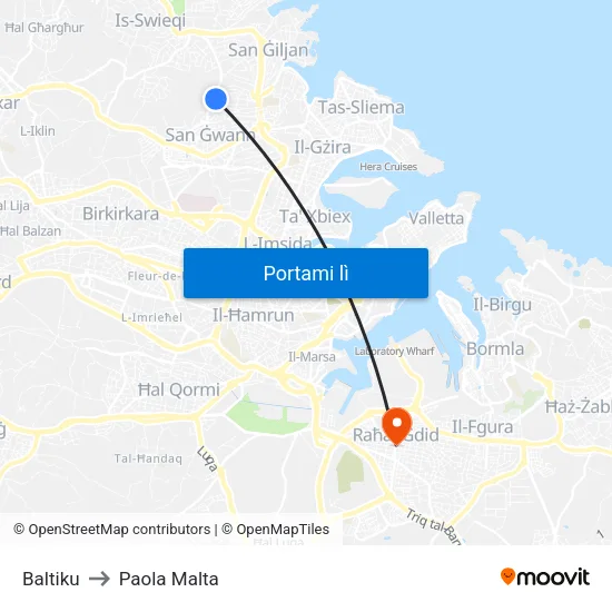 Baltiku to Paola Malta map