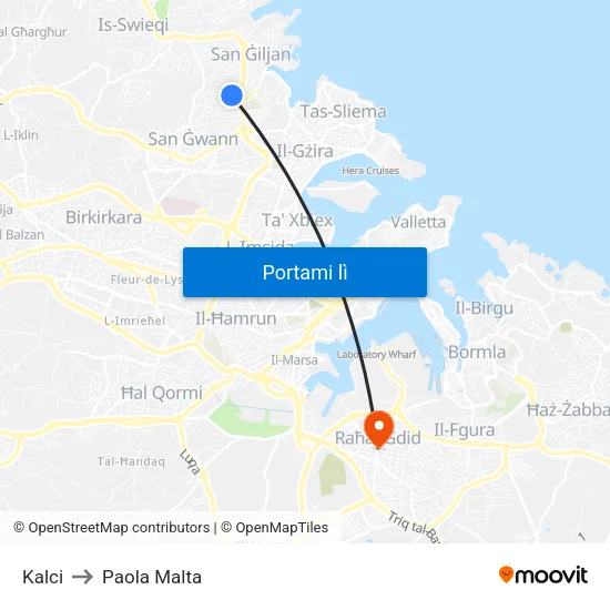 Kalci to Paola Malta map