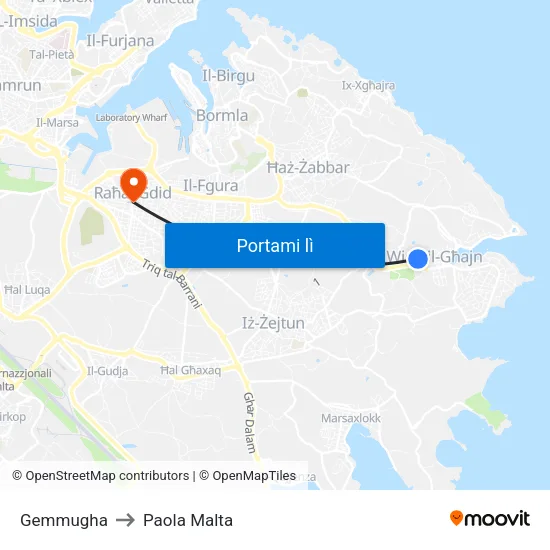 Gemmugha to Paola Malta map