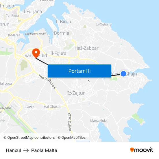Hanxul to Paola Malta map