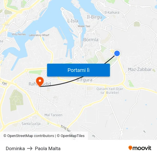 Dominka to Paola Malta map