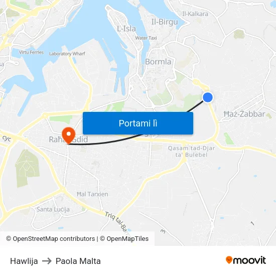Hawlija to Paola Malta map