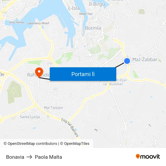 Bonavia to Paola Malta map