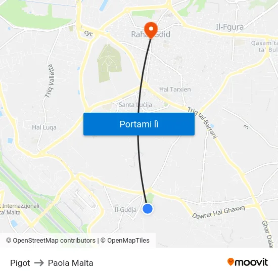Pigot to Paola Malta map