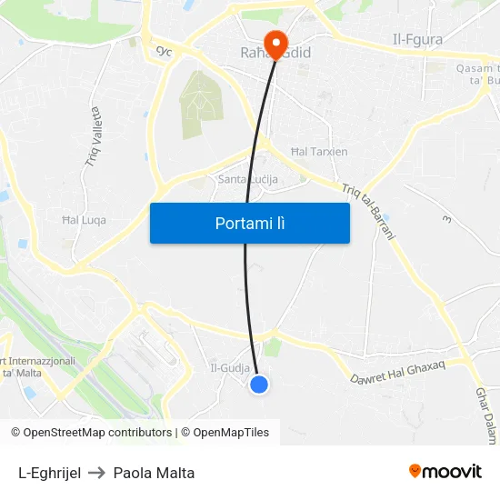 L-Eghrijel to Paola Malta map