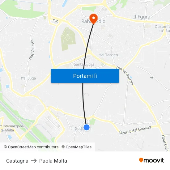 Castagna to Paola Malta map