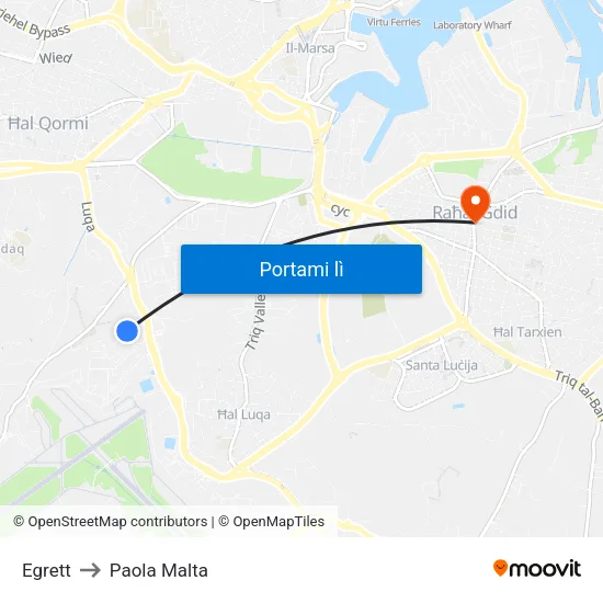 Egrett to Paola Malta map
