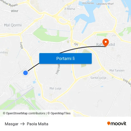 Masgar to Paola Malta map