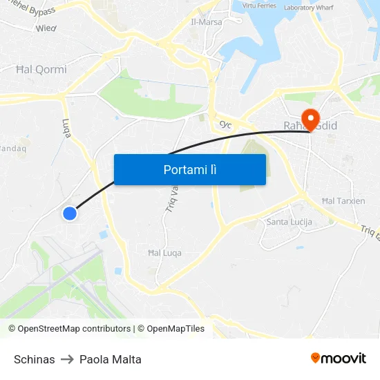 Schinas to Paola Malta map